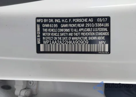 2017 Porsche Cayenne Platinum Edition z USA, uszkodzony, nr VIN WP1AA2A22HKA90909